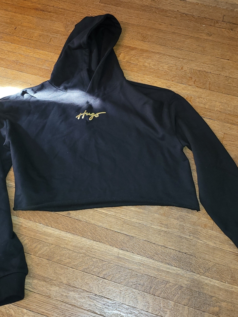 HUGO Daphana Black Hoodie with Gold Script Emblem